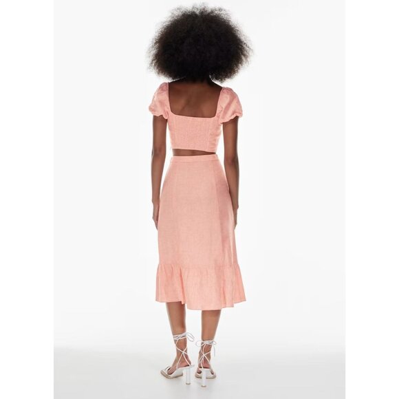 Aritzia WILFRED Wander Coral Linen Cropped Puff Sleeve Bustier Blouse, Size M - Picture 12 of 14